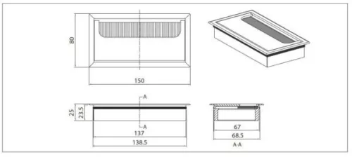 Fém kábelkivezető elem-139 x 69mm-Ezüst