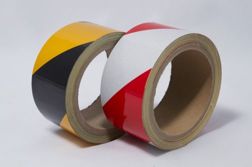 Veszélyre figyelmeztető reflektív szalagok, 25mmx10m-Fehér-Piros