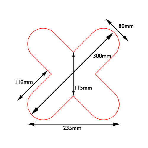 X alakú raklapjelölés, PermaLine 0,9mm vastag-300mmx300mm-Fehér-Piros